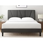 Zinus Maya King Bed Frame with Headboard - 5ft (150 x 200 cm) - 11.8'' Height - Upholstered Bed Base - Wooden Slat Support - Easy Assembly - Dark Grey
