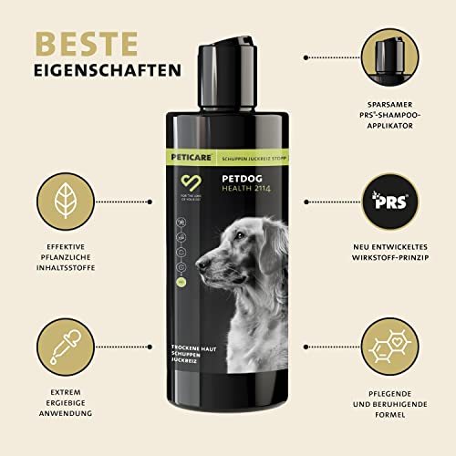 Peticare Anti-Schuppen Shampoo für Hunde | bei Juckreiz & Hautirritationen | für trockene & Sensible Hundehaut | wirkt rückfettend | einzigartiges PRS® System für Lange Wirkung - petDog Health 2114