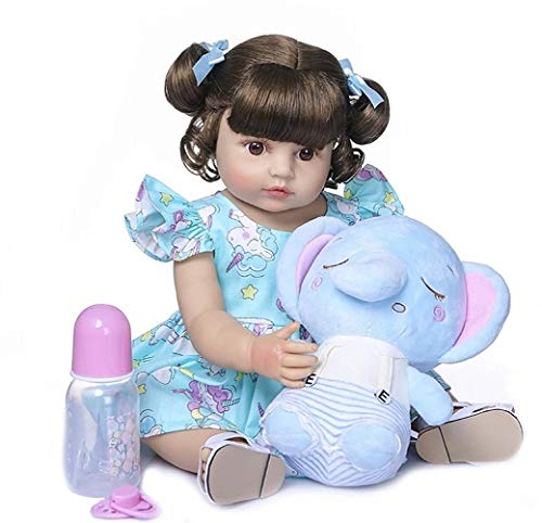 Bebê Reborn Silicone, com Pelúcia de Elefante, 55cm- Cor Dos Olhos:: (Castanhos)