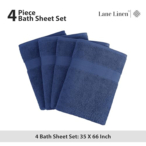 Image of LANE LINEN Bath Sheet Set 100% Cotton 4 Pack Oversized Soft - Navy