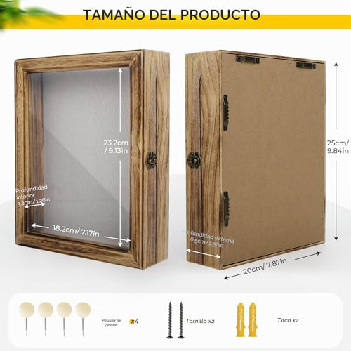 Miniatura 3 de Saunnihen Marcos Con Profundidad, Wood Shadow Box Frame, Marco Profundo De 25x20 Cm Para Pared O Mesa - Exhibidor 3d Para Fotos, Flores, Arte Y Objetos Sentimentales