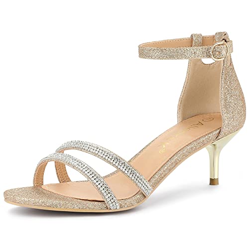 Allegra K Women's Stiletto Kitten Heels Gold Glitter Heel Sandals 6 M US