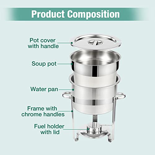 Restlrious Soup Chafer 7 Qt Stainless Steel Round Soup Warmer, Large Marmite Soup Chafer With Pot Lid And Fuel Holder, For Catering, Parties, Events, Wedding, Banquets, Commercial Grade 2 Pack #TOP2