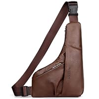 Hjkiopc Sacs Bandoulière Homme Sac de Poitrine business Sac de Loisir a Dos PU Cuir Pochette Epaule à Dos de Voyage pour Homme (Brun)