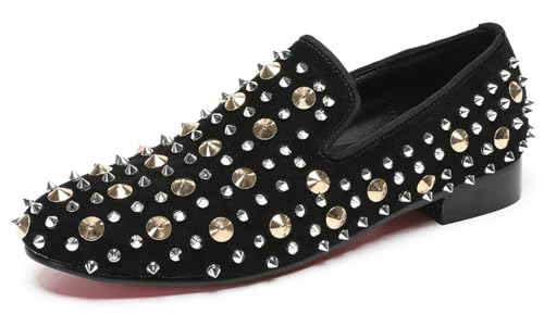 Santiomo Men's Rocker Suede Slip On Penny Loafers - Dress Casual Moccasins Western Shoes for Smoking Party Dsico Ballroom Bar Disco