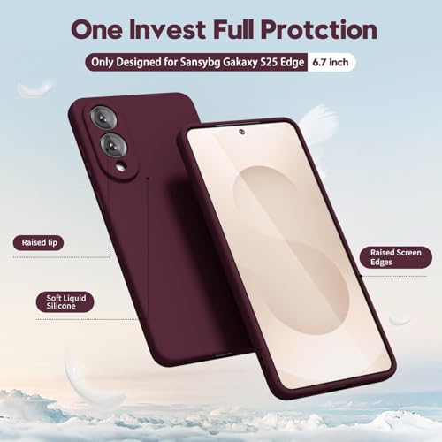 Image of DIZORO Microfiber Candy Case Compatible for Samsung S25 Edge 5g Smooth Touch Cushion Liquid Soft Silicone Gel Rubber Phone Cases Non-Slip Full Body Protective Shockproof Back Cover - Wine Red