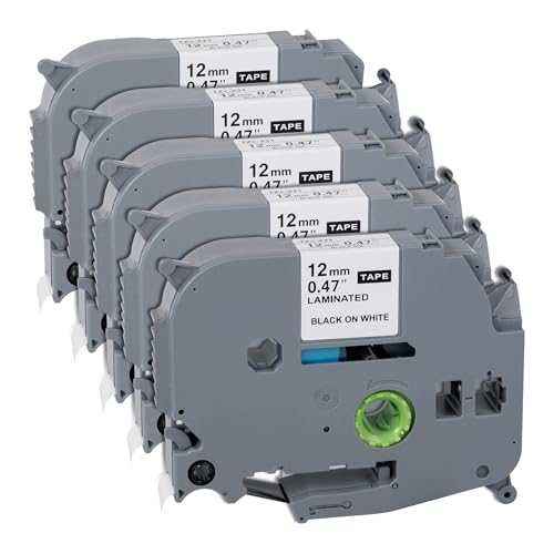 Carehabi 5 Rubans Compatibles avec Brother P-Touch 12mm TZe-231 Ruban Étiqueteuse, Noir sur Blanc Laminé, Cassette pour PT-H100LB H107B D210 E100 D400 P300BT...