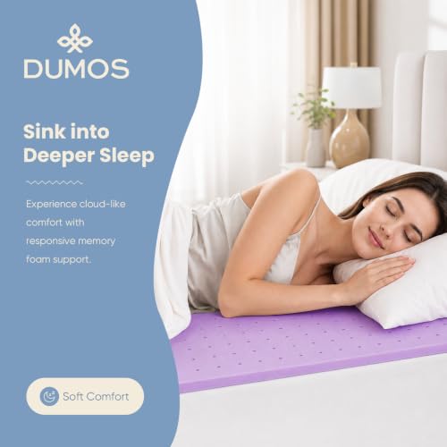 Image of DUMOS 2 Inch Cooling Memory Foam Mattress Topper Twin, Gel Ventilated Soft Pressure Relief Mattress Pad, Breathable Bed Topper for Bedroom, RV, Camper and Sleeper Sofa, CertiPUR-US Certified, Purple