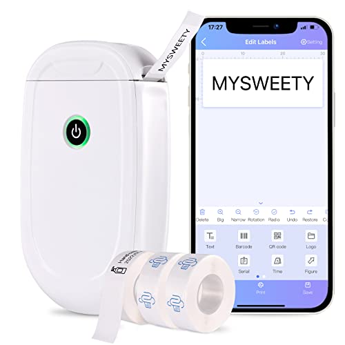 MYSWEETY Portátil Impresora Etiquetas Autoadhesivas Impresora de Etiquetas Bluetooth, Máquina Etiquetadora,Compatible con Android y Sistema iOS, Label Maker para la Escuela de la Oficina en Casa