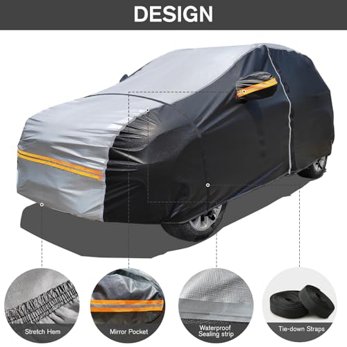 Image of 6 Layers Car Cover Waterproof All Weather Car Cover Waterproof All Weather, Outdoor Full Exterior Cover Rain Sun UV Snowproof Protection with Zipper Cotton for SUV (185-190inch)