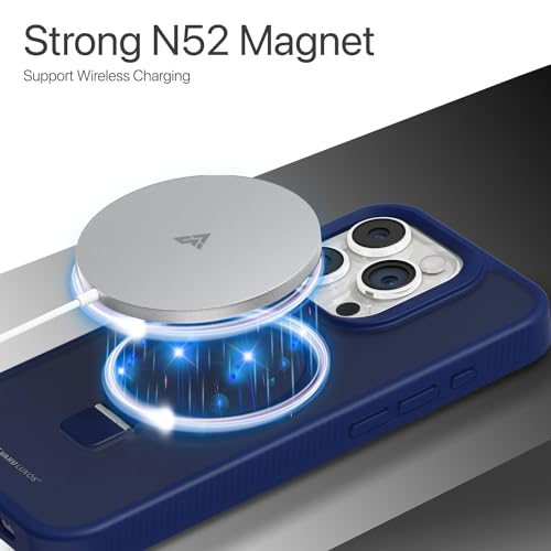 Image of Vaku Luxos Astros Magpro Back Cover Case for iPhone 15 pro with Magnetic Alloy Ring Metal Kickstand Scratch Resistant Slim Thin Military-Grade Protection Compatible with MagSafe - Blue