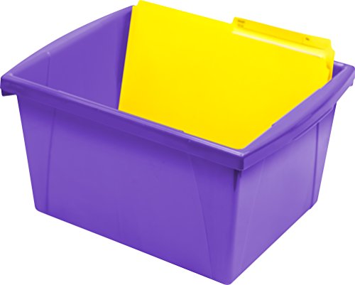 Image of Storex 4 Gallon Storage Bin - Plastic Classroom Organizer for Books and Supplies, Violet, 6-Pack (61481C06C)