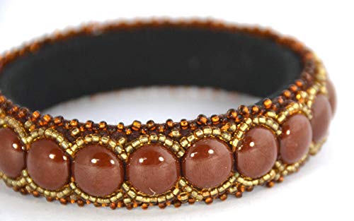 Bracelet bangle marron en perles porcelaine bijoux artisanal