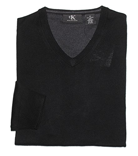 Calvin Klein Men's V-Neck Merino Wool Sweater (Medium, Black)