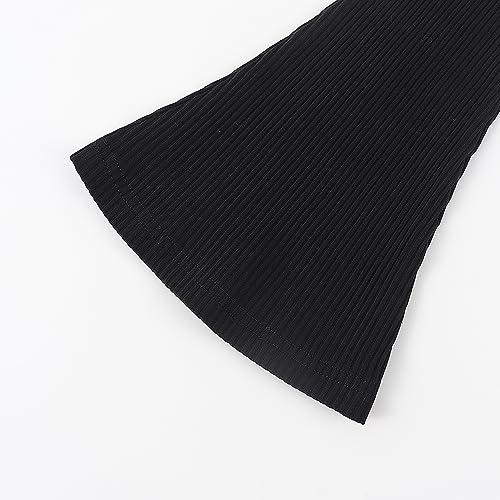 Noomelfish Girls Ribbed Flared Pants Cotton Ruffle Leggings Bell Bottoms (4-12 Years)4