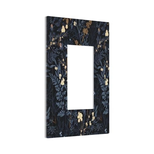 Decorative Outlet Covers Rustic Navy Dark Blue Leaves Golden Floral 1 Gang Rocker Light Switch Cover Plate Single Decora Light Switch Covers Wall Plate Faceplate for Bedroom Decor