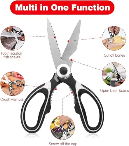 Image of VRIND'S ENTERPRISE Multi Purpose Made In Japan Kitchen Scissors, food scissors,Premium Stainless Steel Solid Kitchen Shears for Meat, Seafood, Chicken, Vegetables, Herbs, BBQ, Bottle Opener (Black)