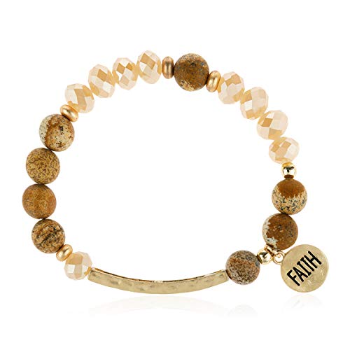 Image of RIAH FASHION Inspiration Engraved Bar Sparkly Crystal Bead Bracelet - Religious Christian Message Stretch Strand Cuff Bangle Lord, Amazing Grace, Philippians Bible