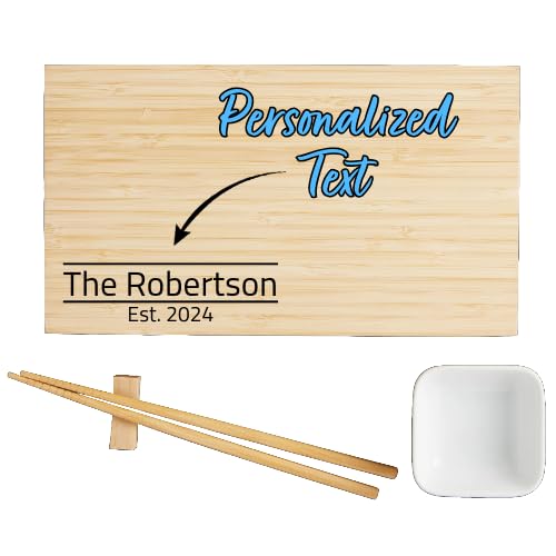 Personalized Bamboo Chopsticks & Sushi Board Set - Custom Engraved Name/Message Gift For Sushi Lovers - View #8