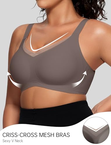Image of OEAK Womens Wireless Jelly Bras V Mesh Comfortable Bralette Supportive Tshirt Bra No Underwire Seamless Push Up Everyday Bras