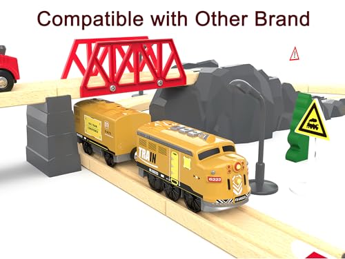 Image of Motorized Train for Kids, Remote Control Locomotive Train Toy for Wooden Tracks, Battery Powered Electric Trains with Sound & Lights Effects Compatible with Thomas, Brio, Chuggington