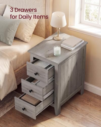Image of VASAGLE Side End Table with 3 Storage Drawers, Nightstand Farmhouse