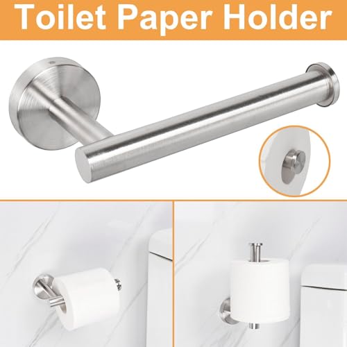 Image of JIALTO 5-Piece Bathroom Towel Holder | Towel Rod | Toilet Roll Stand | Wall Mounted Bathroom Fittings Full Set - 16 Inch Hand Towel Bar | Toilet Paper Holder | Adhesive Hooks (Silver, 5 - Pieces Set)