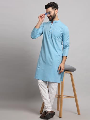 Image of LATEST CHIKAN Men's Cotton Regular Striped Knee Lenght Kurta Full Sleeves - Casual Ethnic Wear