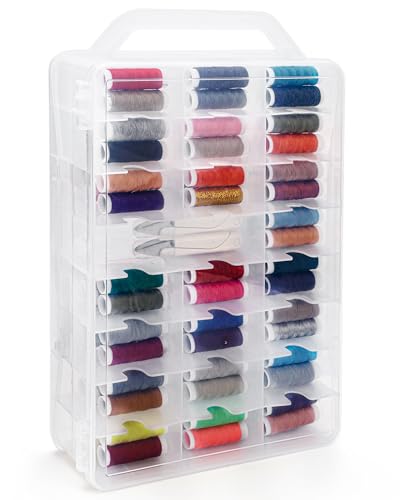 Image of Double Sided Thread Storage 46 Grid Sewing Thread Organizer, Portable Thread Box Clear Organizer Boxes for Embroidery Sewing Threads, Spools, Floss and Other Small Items