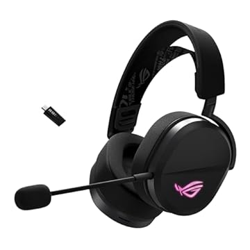 ASUS ROG Pelta Fone de ouvido sem fio para jogos (BT, ROG SpeedNova 2,4 GHz, USB-C, leve 309 g, drivers ROG banhados a titânio de 50 mm, microfone super-banda larga de 10 mm, RGB, bateria 70HR, para