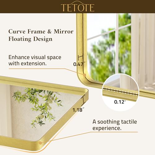 Image of TETOTE 24 x 30 Gold Bathroom Mirror Brushed Gold Metal Framed Vanity Mirror, Tempered Glass, Wall Mounted for Bathroom, Entryway, Bedroom, Living Room(Horizontal /Vertical)