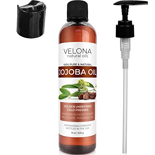 Jojoba Oil - 8 Oz (With Pump) | 100% Pure And Natural | Golden, Unrefined, Cold Pressed, Hexane Free | Moisturizing Face, Hair, Body, Skin Care, Stretch Marks, Cuticles #TOP6