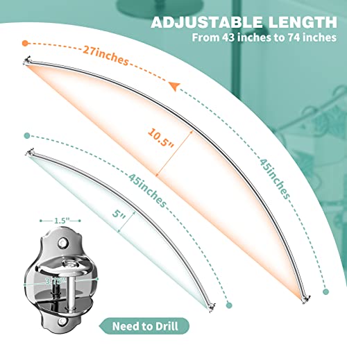 Mcrbeay Curved Shower Curtain Rod, Adjustable 43-74 Inches Extra Wide Curved Shower Rods For Bathroom, Rust Proof Shower Rod, Premium Stainless Steel Curved Curtain Rod For Shower, Bathtub, Silver, Need To Drill #TOP3