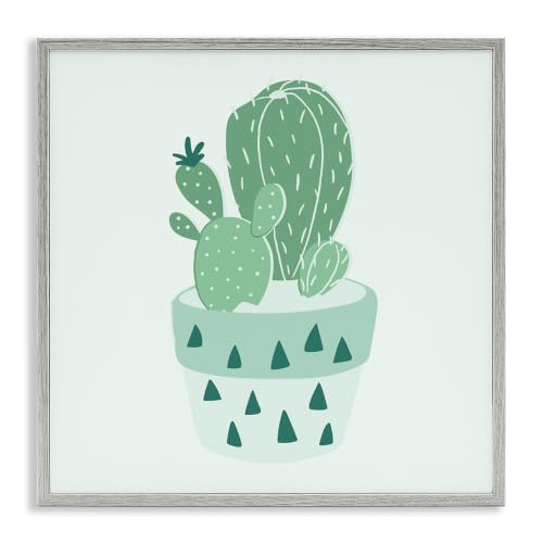 Casual Green Potted Cactus, 12 x 12 Inch Framed Giclée Print