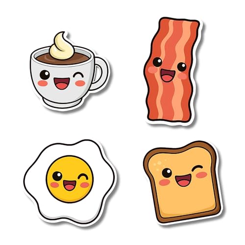 Image of Regalo Casila Cute Breakfast Fridge Magnet Set of 4 for Kitchen Decor Gift for Kids Food Lovers Coffee Toast Egg Bacon Theme