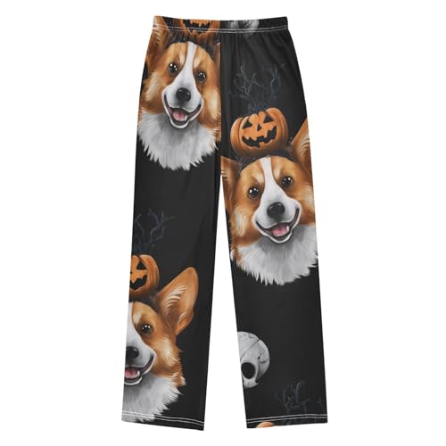 Corgi Dog Pumpkin Skull Boys Long Pants Soft Trousers Elastic Waist Kids Lounge Bottoms with Pockets S-XL2