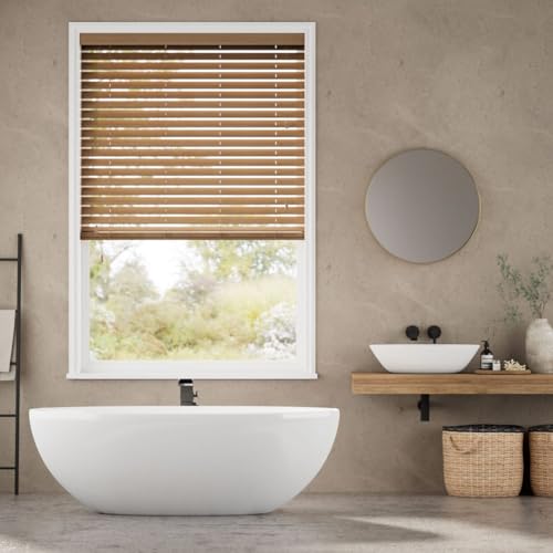 Venecianas Madera Efecto Madera con escalerilla | Color Canela TX | 130 x 240 cm (Ancho x Alto) | Cortinadecor