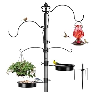 BOLITE Bird Feeding Station, 87 Inch Bird Feeder Pole for Outside, Bird Feeder Stand with Enhanced Metal Pole(7/8 Inch), Upgraded in Stability, Black (Hummingbird Feeder Not Included)