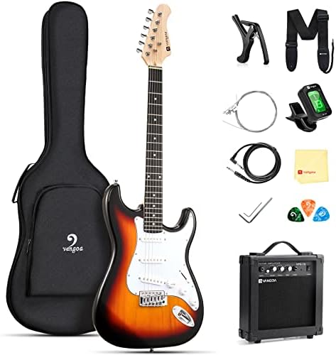 Vangoa 30 Inch Junior Electric Guitar Beginner Kit for Kids with Tuner, Capo, Strap, String, Cable, Picks - Black