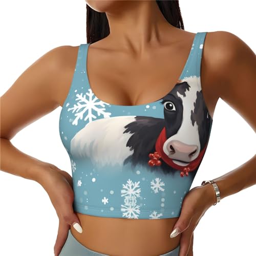 Gilet de sport femme imprimé vache de Noël haut de yoga sans manches