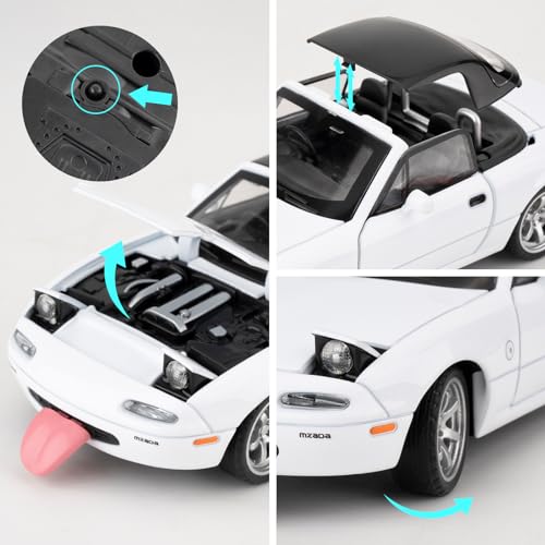 imtfzct 1/32 Mazda Miata MX-5 Alloy Model Car, Pullback Toy Car with Light and Sound, Removable Top, Collectible Model - Image 4