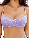 Avidlove Women's Sexy Lace Bra Sheer Balconette Underwire Unlined Everyday Bras Lingerie Lilac