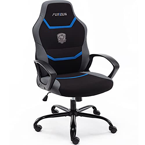 Furious Computer Gaming Chair,Home Office Desk Chair with Lumbar Support,Fabric Swivel Office Chair,Video Gamer Chair for Teens and Kids,Blue
