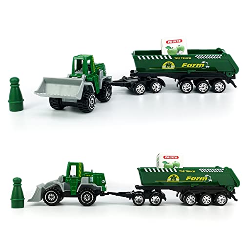 Kid's Farm Toys Tractor Trailer Trucks Vehicle Playset Grain Loader Forklift Pickup Tow Truck Towing Water Tank Log Transport, 12 Pieces Die Cast Farming Toy Vehicles Model Car, Boys Toy Gifts, Green #TOP5