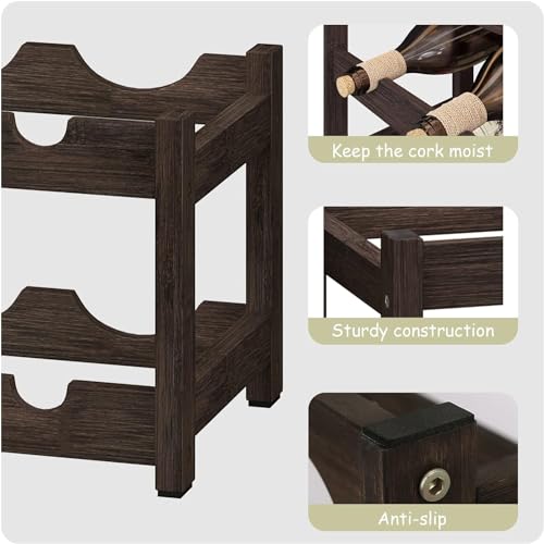 اي بين رف مشروبات قائم بذاته من الخيزران، رف تخزين النبيذ، رف تخزين النبيذ للبار، قبو النبيذ، الطابق السفلي، سطح الطاولة، موكا (طبقتان)