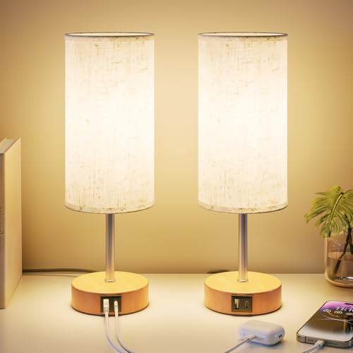 UPXNBOR Nachttischlampe mit Ladefunktion über USB-A- und USB-C-Anschlüsse, Nachttischlampe Touch...