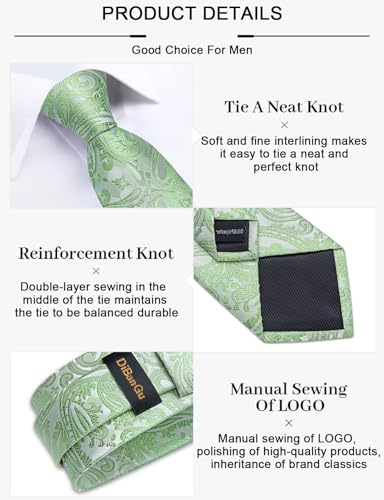 Image of DiBanGu Paisley Ties for Men Silk Necktie and Pocket Square Cufflinks Tie Clip Set Woven Classic Mens Tie for Wedding Party