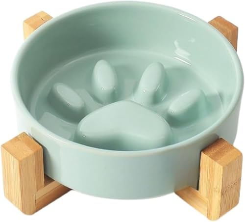 YAKINO 早食い防止ボウル スタンド付き 滑り止め 犬 食器 嘔吐防止 犬 ご飯台 首負担軽減 犬 餌入れ 陶器製 フードボウル 犬 大容量 陶器製早食い防止皿 ローズ 早食い防止 犬 えさ入れ 高さ傾斜 犬食器の台 小型犬 中型犬 大型犬 (グリーン