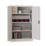 Midori® Aktenschrank | 140 x 90 x 40 cm Metallschrank in Grau | Abschließbarer Stahlschrank mit Zylinder-Schloss | Halbhoher Büroschrank mit Flügeltüren