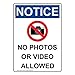 ComplianceSigns.com Vertical Notice No Photos Or Video Allowed OSHA Safety Sign, 10x7 inch Plastic for Worksite
